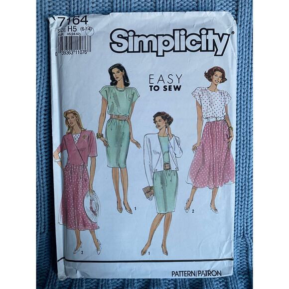 Simplicity 7164 Sewing pattern dress swing pencil skirt jacket 1980s size 6-14 - Picture 1 of 5